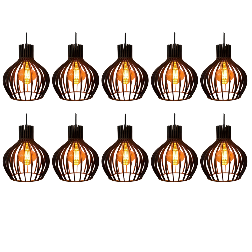 10 Pendente Luminária de Teto Lustre Decorativo Retro Rústico Cor Preto - 10 ppp/sf