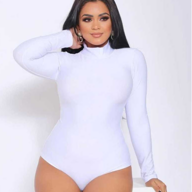 BODY FEMININO PLUS SIZE GOLA ALTA MANGA LONGA SEGUNDA PELE SUPLEX CONFORTAVEL