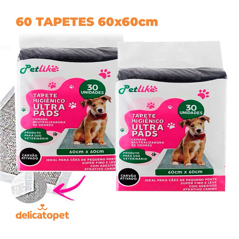 Tapete Higienico Para Caes Com Carvao 60x60cm c/60un