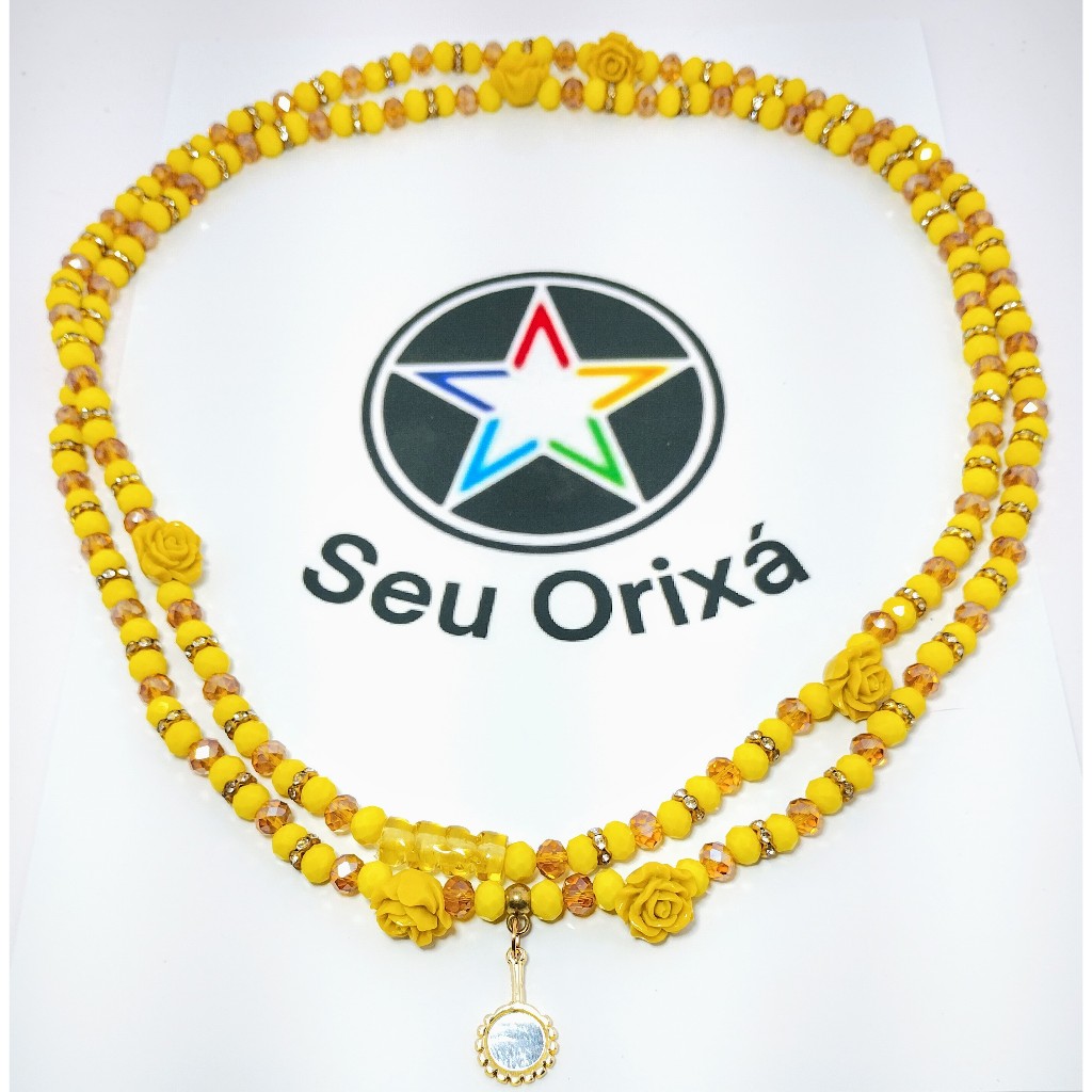 Guia de Cristal 8mm Orixas Oxum com Pingente umbanda candomble