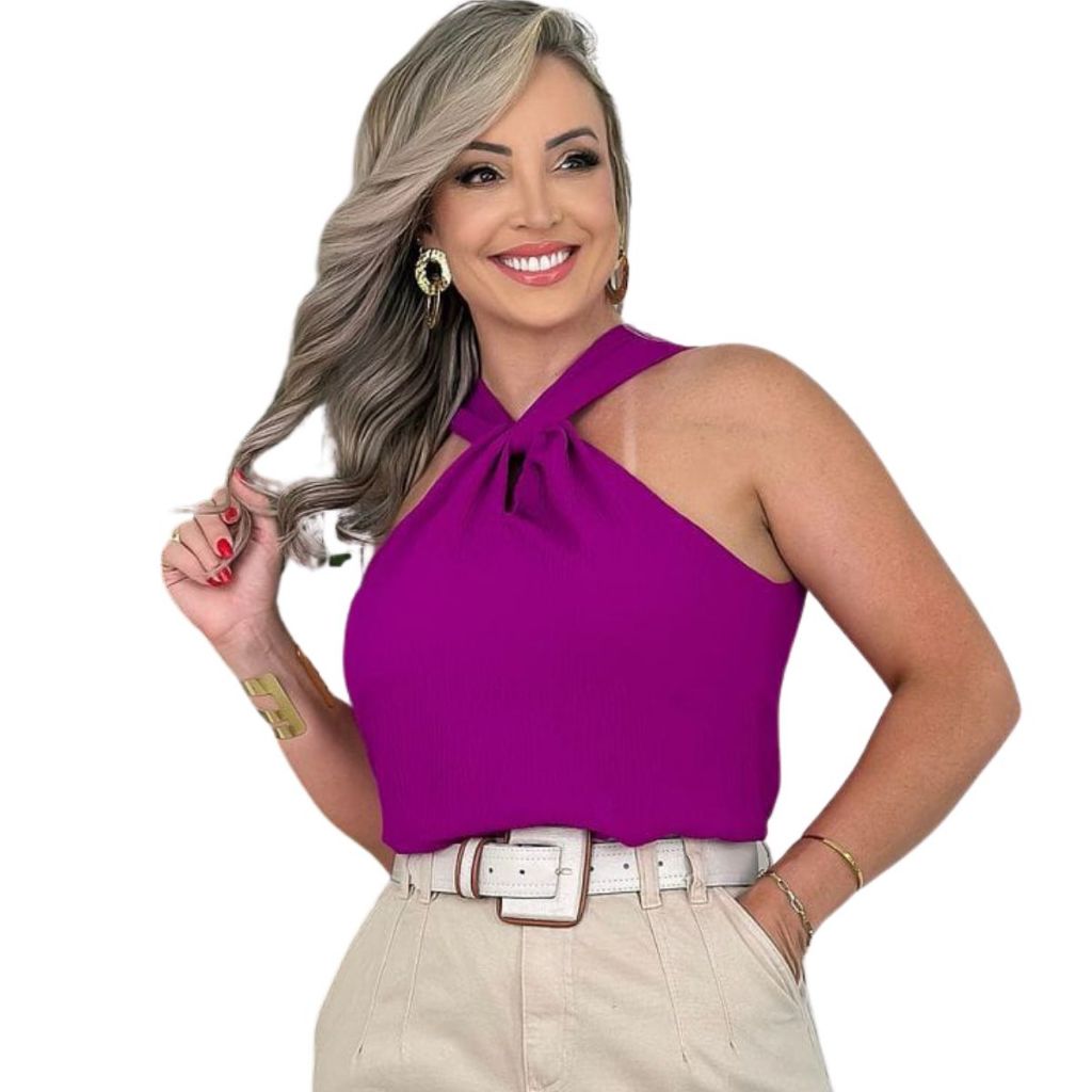 Blusa Feminina Elegante Nó Gola Transpassada Regata Tecido Duna Moda Blogueira Tendencia em Oferta na Shopee