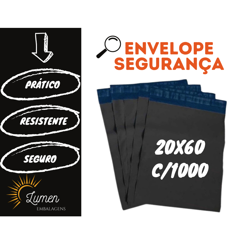 1000 Envelope de Segurança Plástico Preto  20x60  Envelope Ecommerce, Saco Ecommerce, Saco correio, Saco Inviolável em Oferta na Shopee