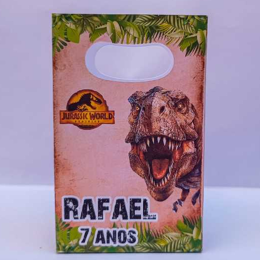 Sacolinha surpresa personalizada  DINOSSAURO JURASSIC lembrancinha aniversário (PEGUE E MONTE)