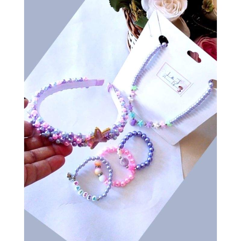 Kit Tiara Ariel Sereia Luxo Princesa Festa Aniversario Infantil Com Pulseira Colar