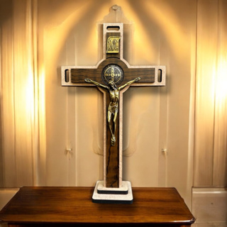Crucifixo Cruz MDF duplo São Bento Metal Envelhecido G Promoção em Oferta na Shopee