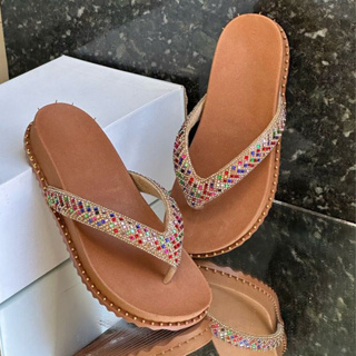 Sandália Feminina Papete Modelo Lizy Estilo Chinelo Com Stras Lançamento em Oferta na Shopee