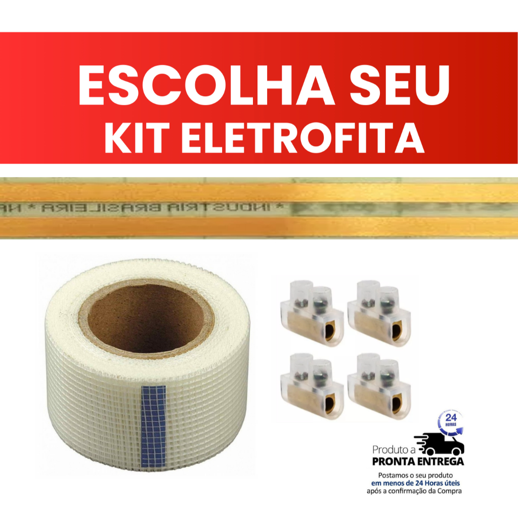 Kit Eletrofita 2 Pistas 10A: Eletrofita (escolha entre 1 a 5metros) + 4 conectores + tela de fibra