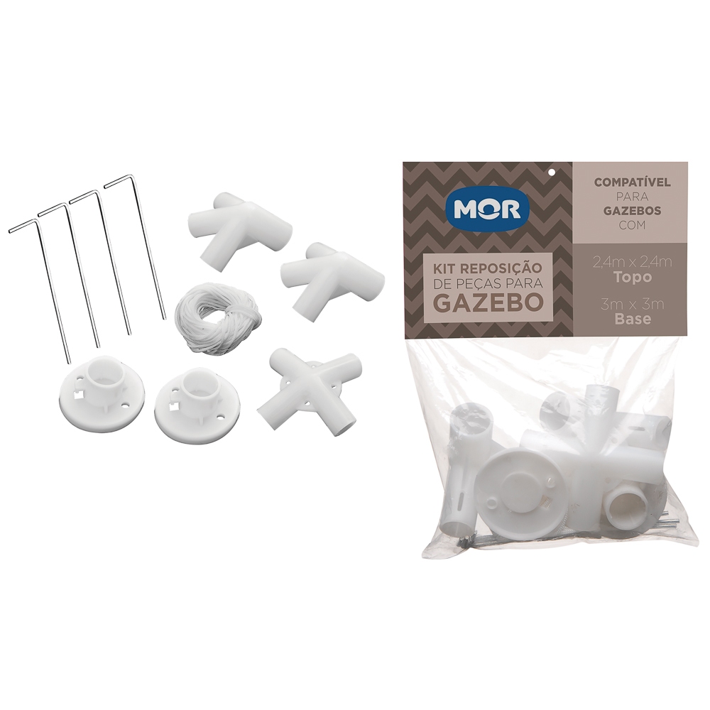 Kit Reposição de peças e conexões para tenda ou gazebo com medidas do topo 2,40 x 3,00 mts base MOR