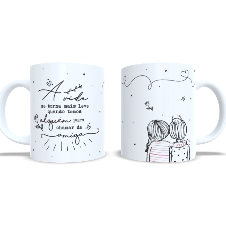 Caneca Amigas Amizade 325ml De Porcelana Embalada Para Presente