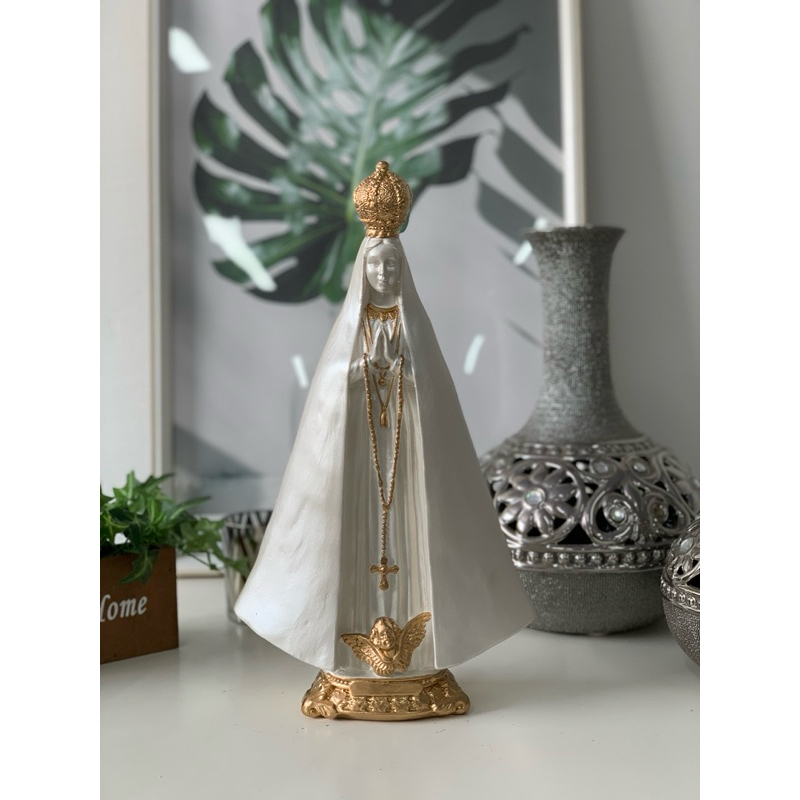 nossa senhora aparecida 30 cm manto liso perolado detalhes dourado gesso em Oferta na Shopee