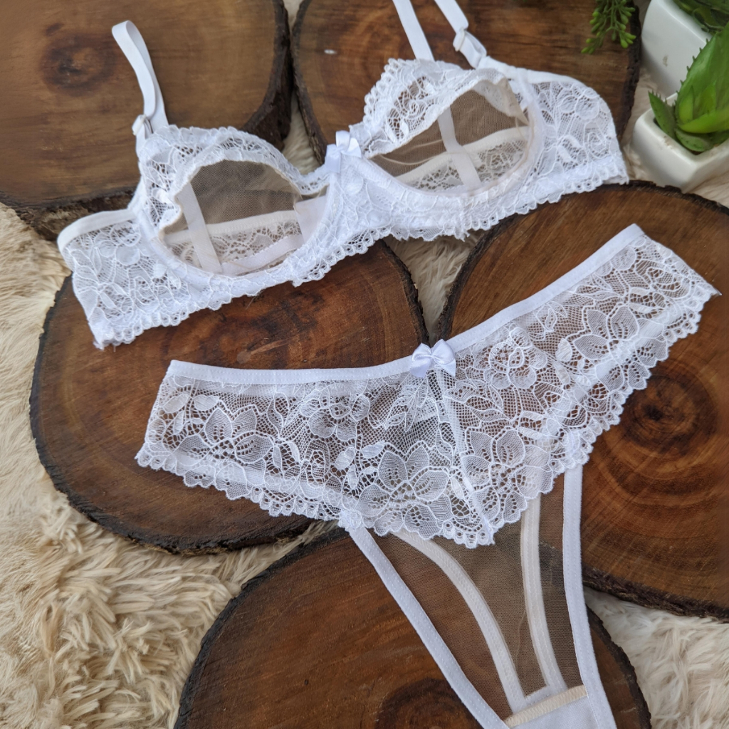 Conjunto De Lingerie Sem Bojo Com Transparência Langerie Calcinha Fio Dental Soutien Sutiã — imagem 2 de 2
