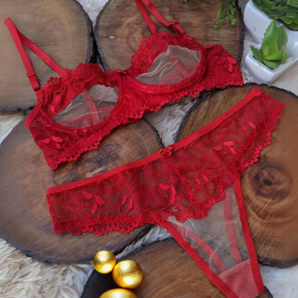 Conjunto De Lingerie Sem Bojo Com Transparência Langerie Calcinha Fio Dental Soutien Sutiã