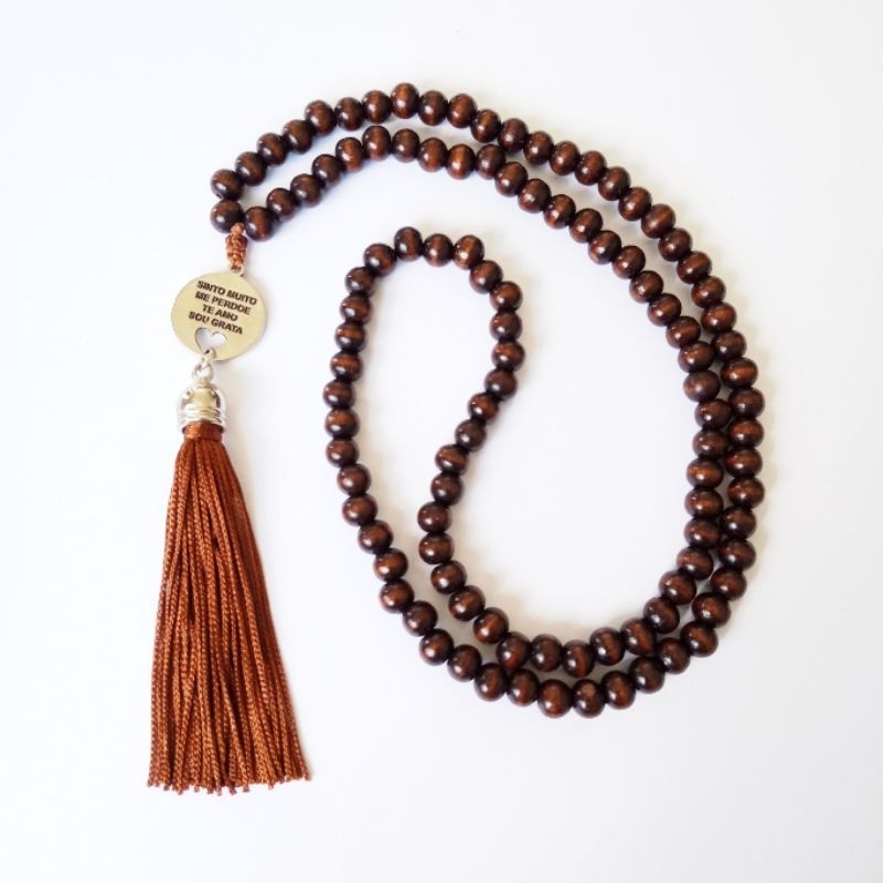 Imagem Japamala 108 Contas Madeira Com Pingente Do Ho'oponopono Rosário Budista Meditação Ref:229