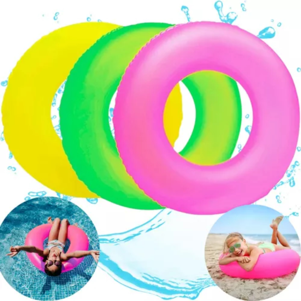 Kit 3 Boias de Piscina Infantil e Adulto 60cm Inflável Decoração Pool Party Verde Rosa Azul Laranja