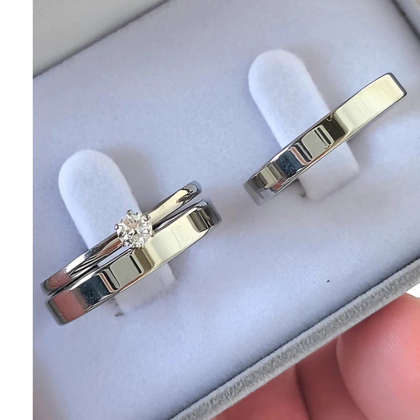 Par de Alianças de Namoro Prata com Anel Solitário e Caixinha de Veludo - Fina Reta, Aliança de Namoro, Anel Compromisso em Oferta na Shopee