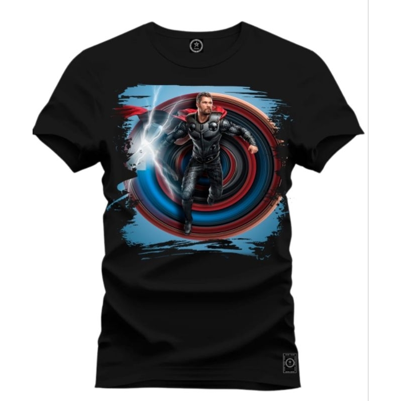 camiseta estampada Thor com capa e machado 100%ALGODAO