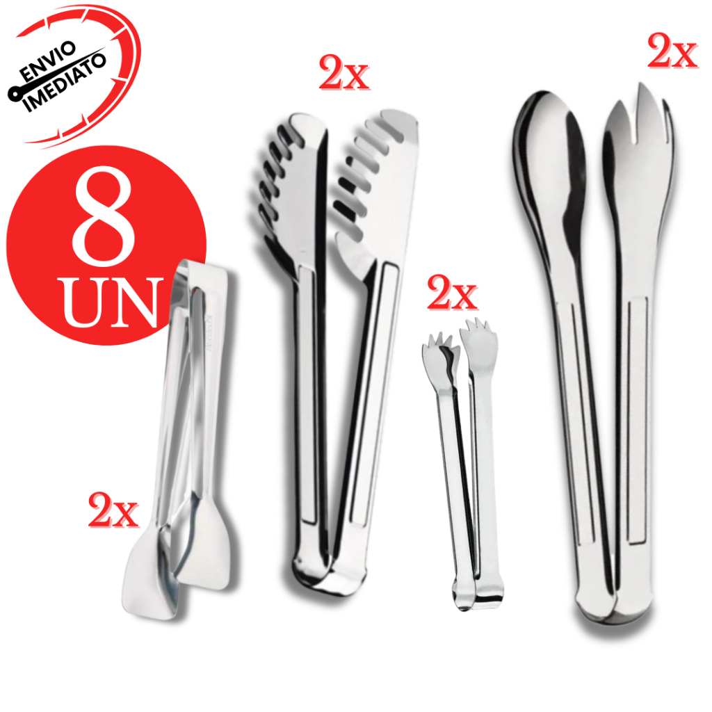 Kit 8 Pegador Aço Inox Massas Salada Frios Carne Restaurante Pizzaria Churrascaria Buffet em Oferta na Shopee