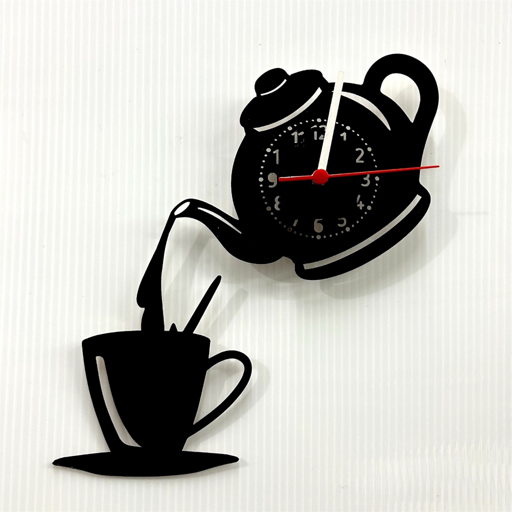 Relógio de Parede Moderno Hora do Café Xícara MDF Decoração Cantinho do Café Cozinha Sala Lazer