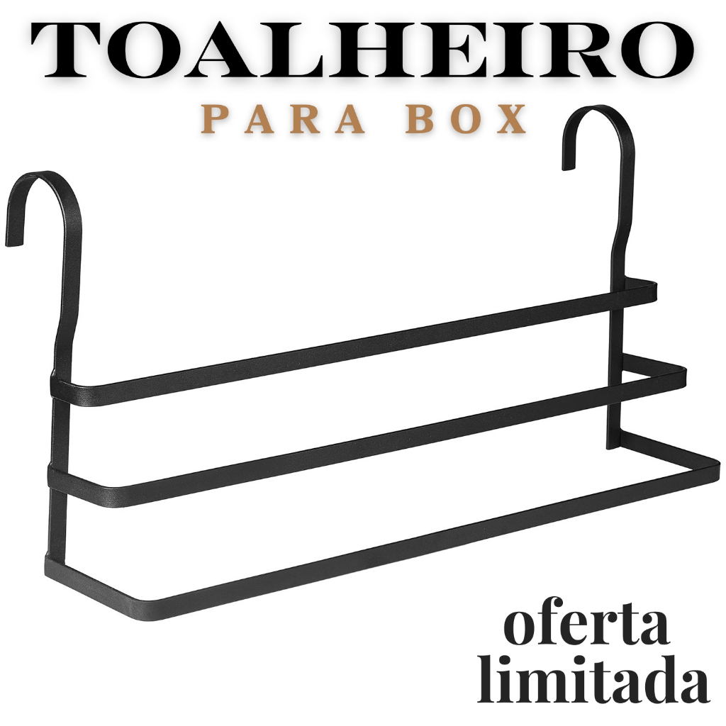Suporte e Porta Toalha Para Box De Pendurar Preto Fosco 60cm em Oferta na Shopee