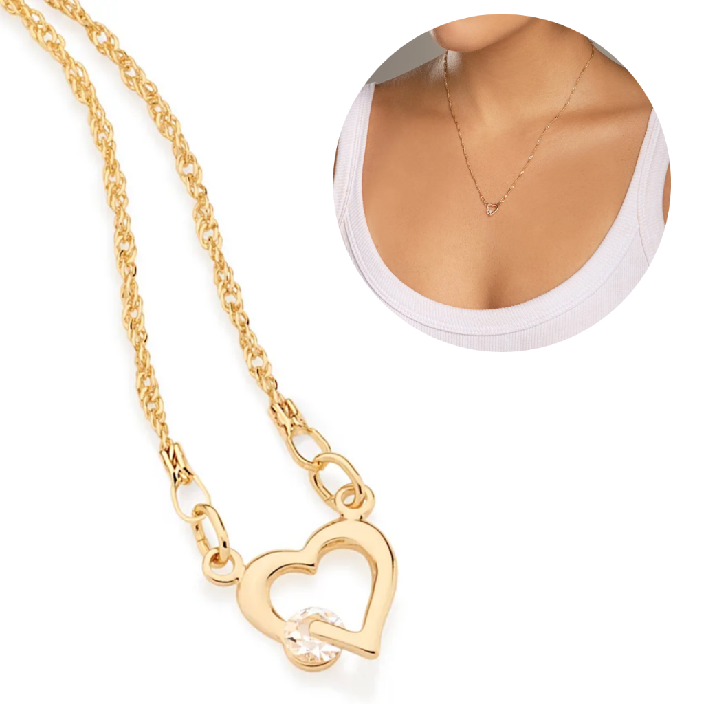 Colar Feminino Lindo Coração Com Zircônia Banhado A Ouro 18k Acompanha Embalagem Para Presente em Oferta na Shopee