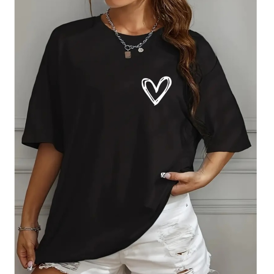 Blusão Feminino Estampado Coração Peito Gym Academia Tecido Confortavel Camisa Algodão