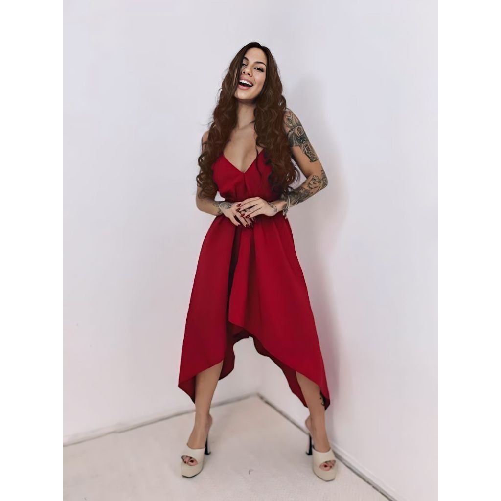 Vestido Feminino Blogueira soltinho envelope frente única costa nua amarração nas Costas