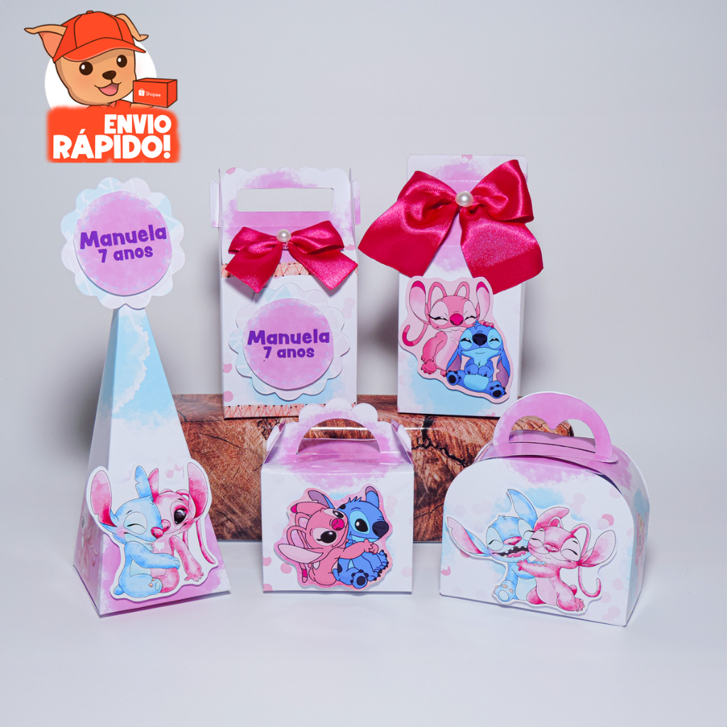 Kit Festa Stitch e Angel, Caixinhas Personalizadas Stitch e Angel, Lembrancinhas, Decoração Infantil