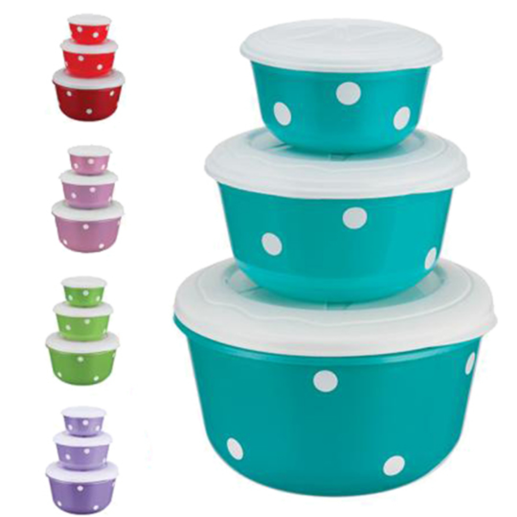 CONJUNTO DE POTE DE PLASTICO REDONDO POA COLORS COM TAMPA BRANCA 3 PECAS PMG 500/1200/3000ML