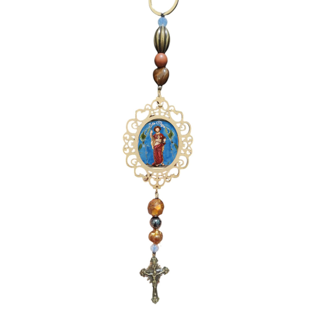 Adorno de porta de São Tiago com crucifixo cruz enfeite mandala terço religioso 30cm para pendurar