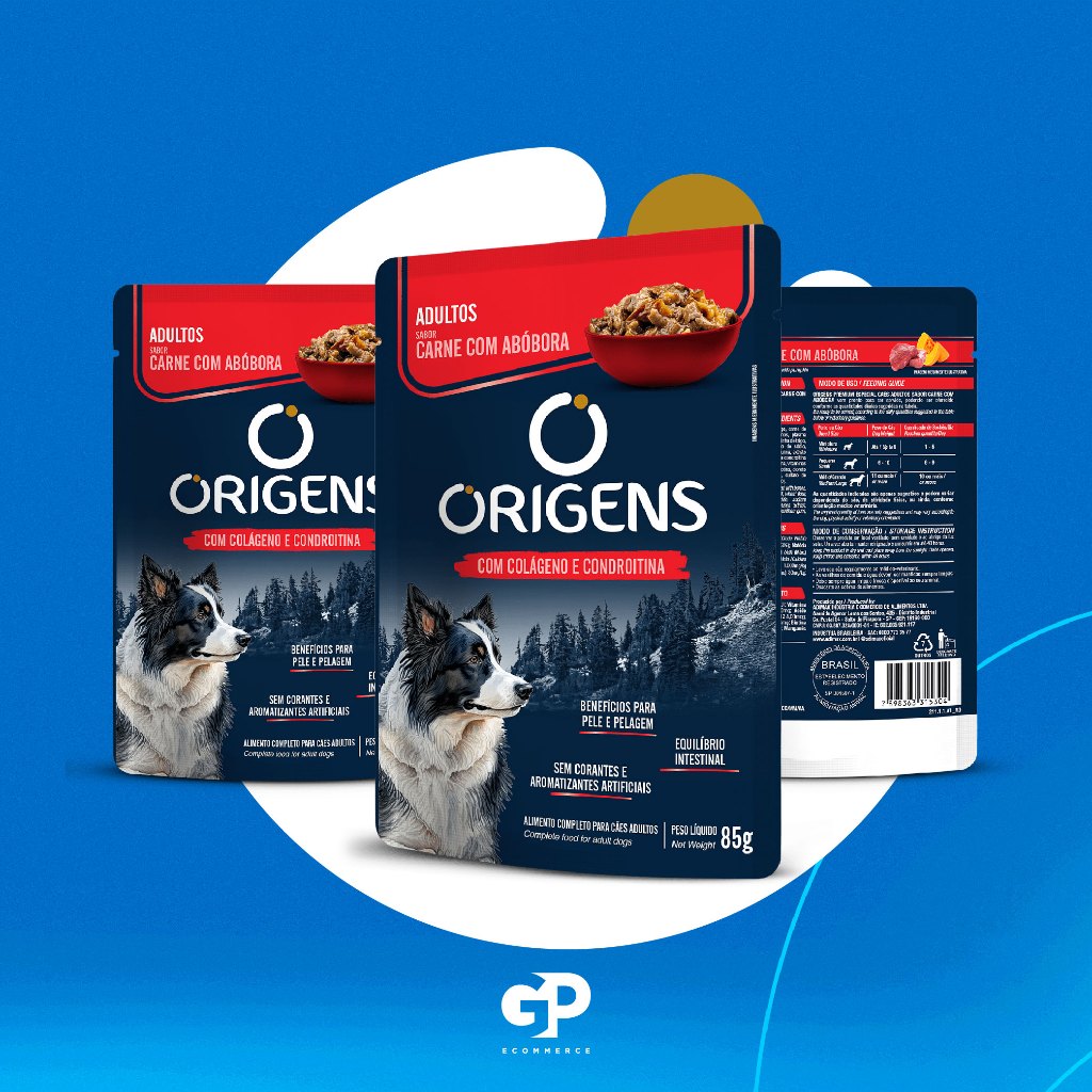 Kit 18 Sachê Origens para Cães Adultos Carne com Abóbora Todos os Portes 85g Adimax Premium Especial Caixa Fechada