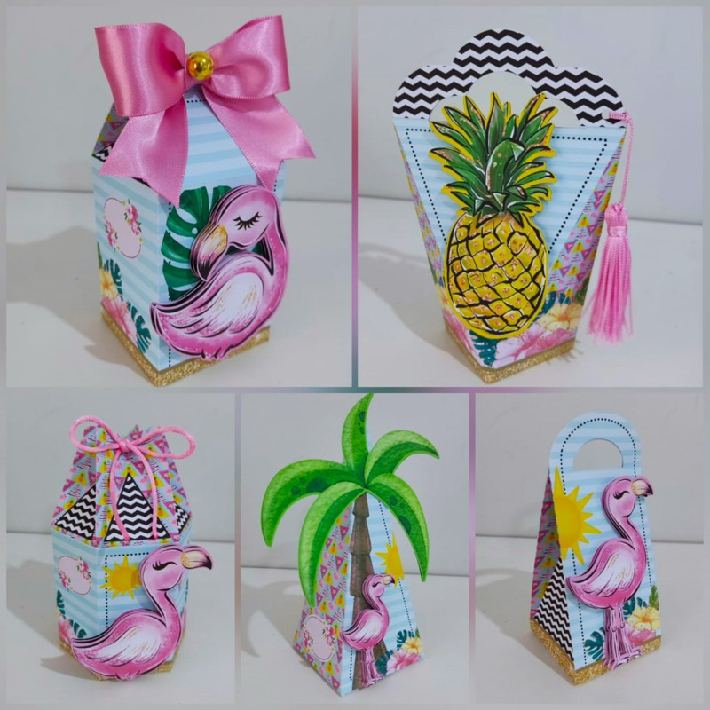 Kit Festa Caixinha Flamingo Tropical Pool Party Tardezinha | Personalizados | Lembrancinha Aniversário