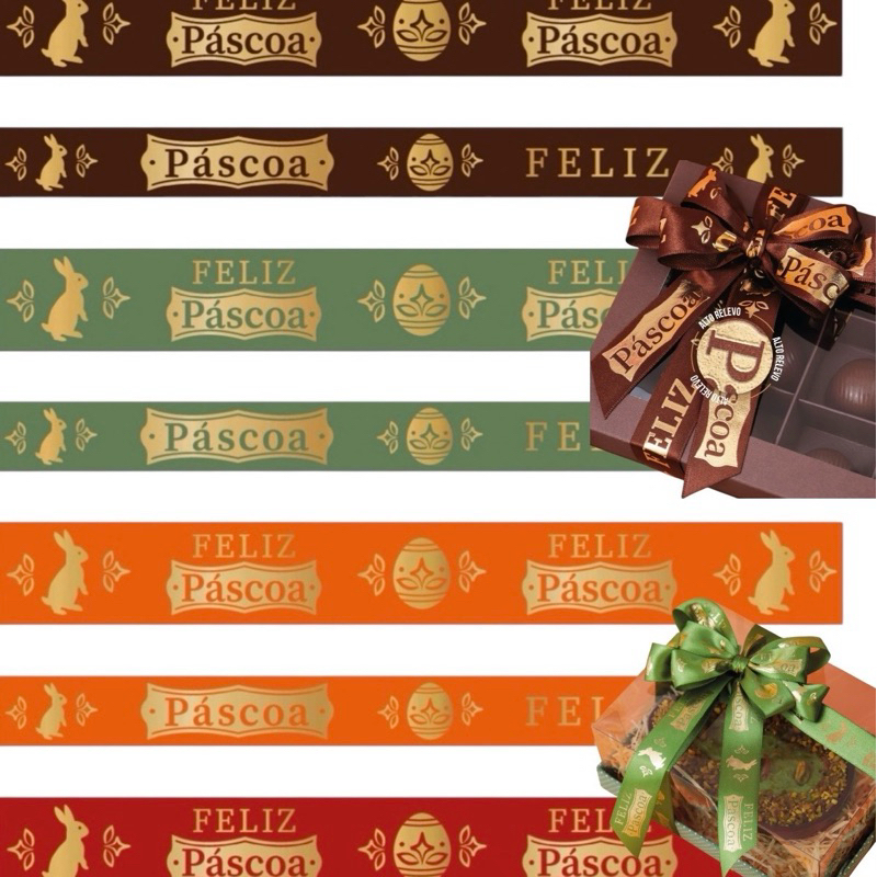 Fita Cetim Feliz Páscoa Cores 10~40 Metros 22mm PROGRESSO OFF - Stationery