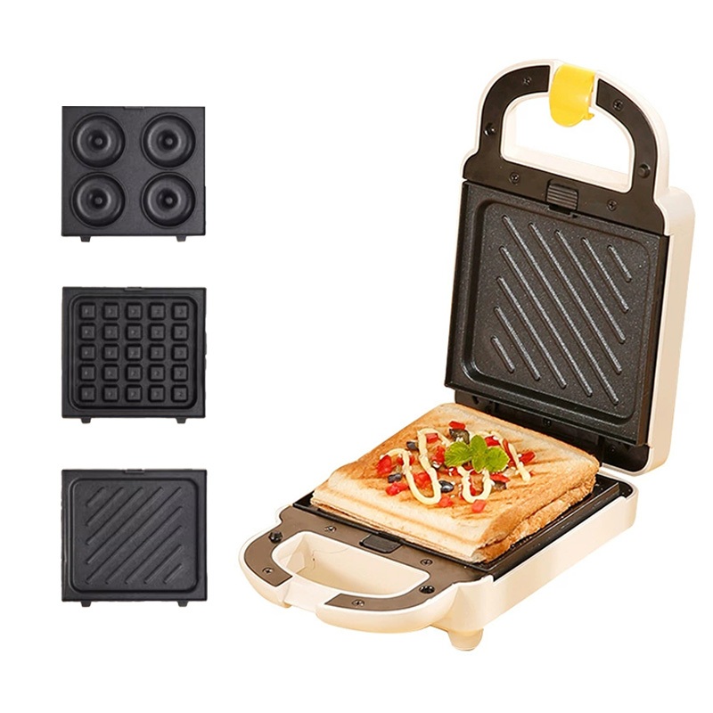3 em 1 Elétrica Antiaderente Sanduicheira e Waffles/Donuts 650w Grelha Removível Portátil -M9