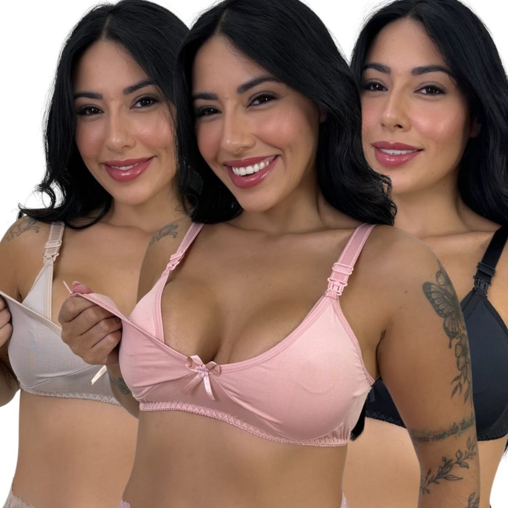 Kit 3 Sutiã Amamentação Confortável Poliéster Reforçado Microfibras Pós Parto