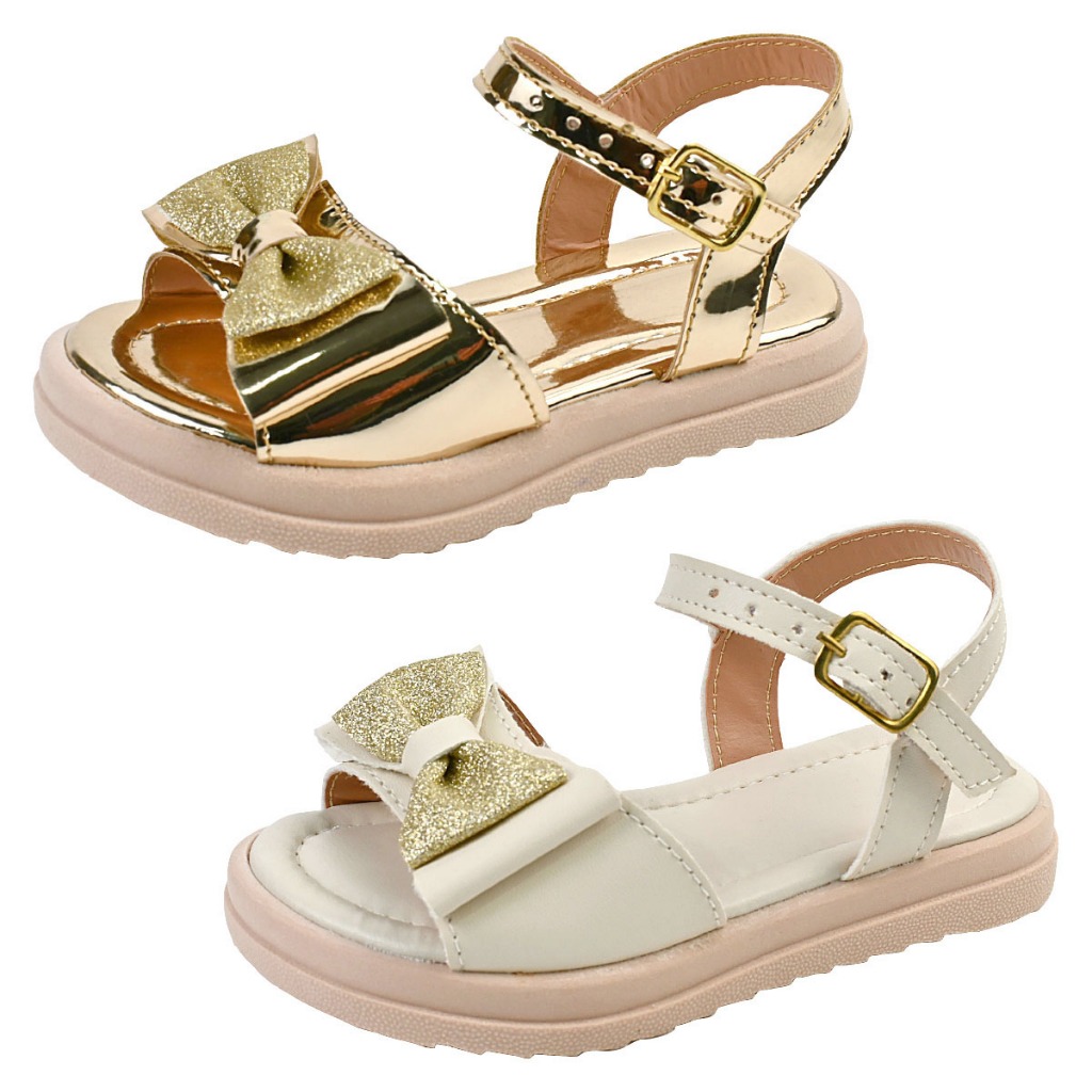 Kit 2 Pares Sandália Infantil Menina Feminina Laço Brilho Espelhado Gliter Tratorada em Oferta na Shopee