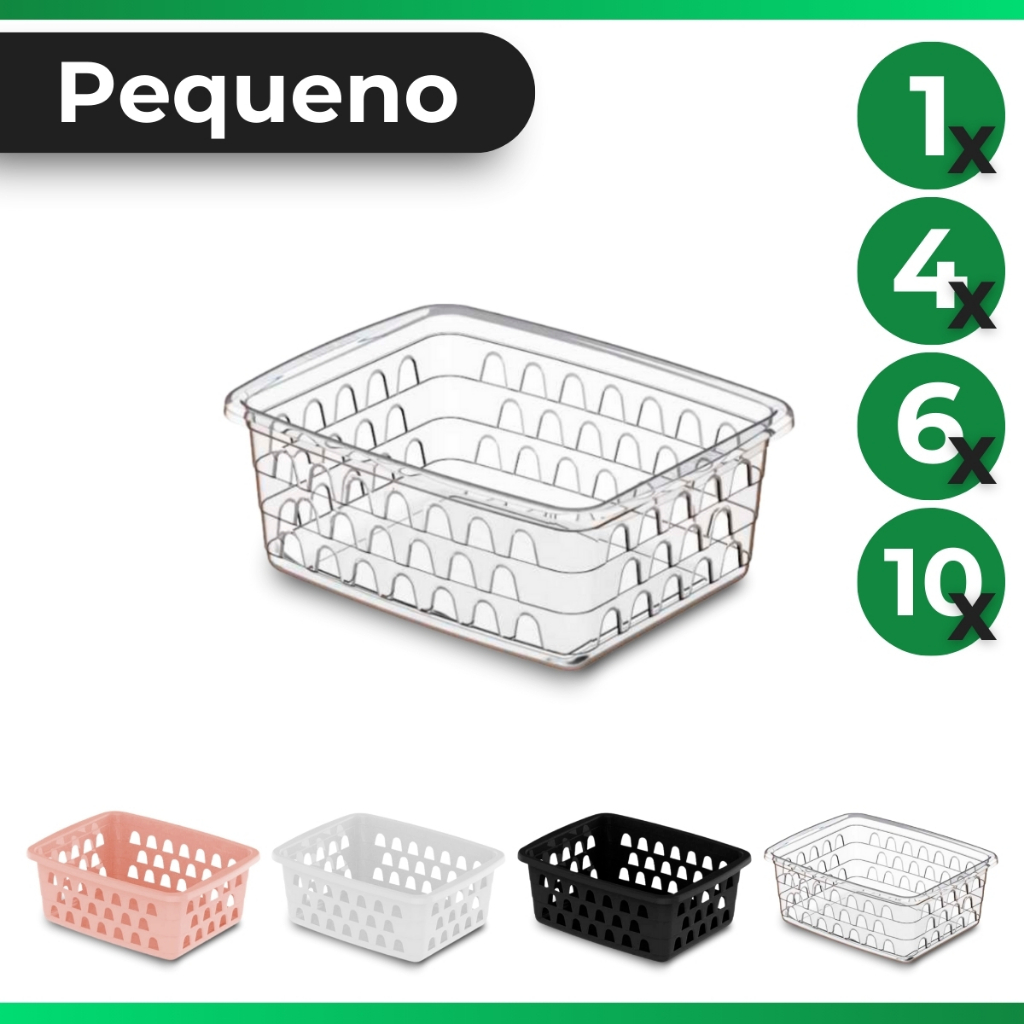 Kit 10, 6, 4 ou Unidade Cesto Cestinha Pequeno 16x12x6 cm Organizador de Geladeira Transparente
