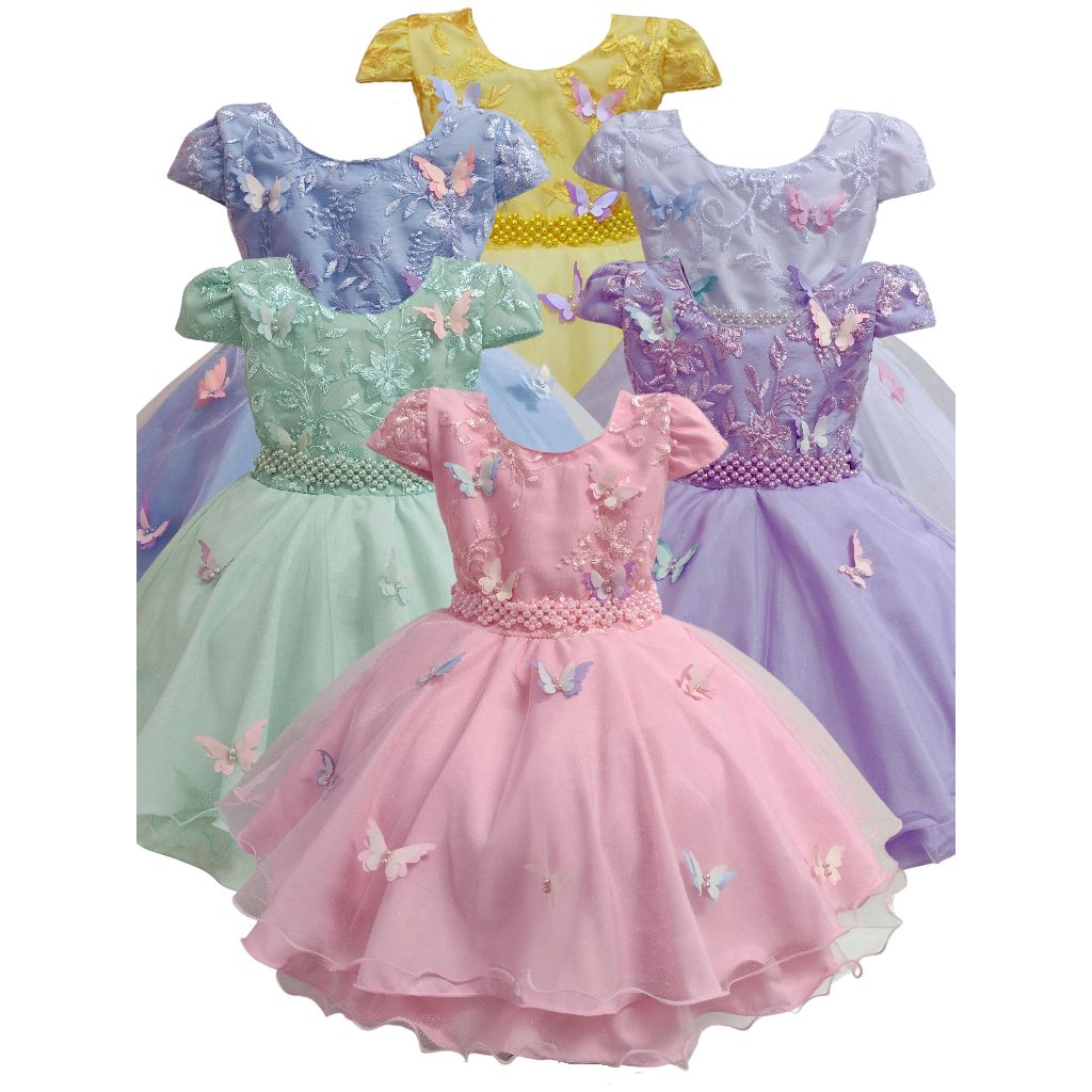 Vestido Infantil Curto Borboletas Encantada Festa Casamento Jardim