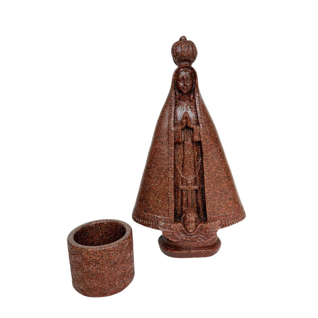 KIT IMAGEM DE NOSSA SENHORA APARECIDA 40CM + PORTA VELAS EM PEDRA GRANITO E RESINA MACIÇA