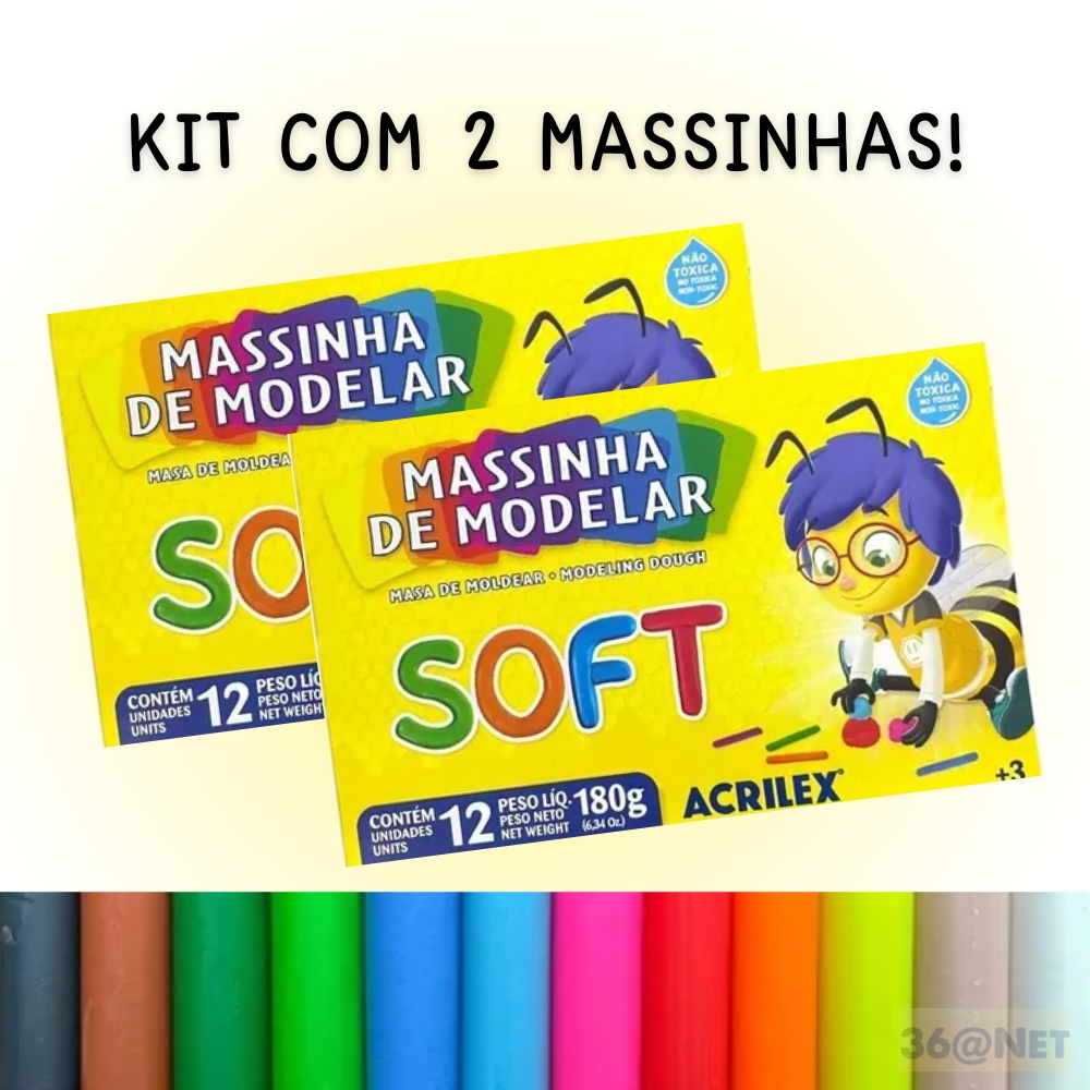 Massinha de Modelar infantil Kit com 2 de 12 cores e 180g cada em Oferta na Shopee