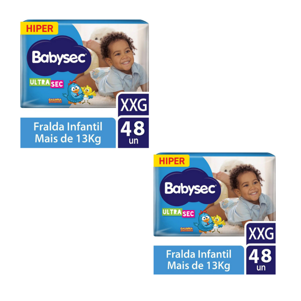 Kit 2 Pcts Fraldas Descartáveis Babysec UltraSec Hiper - Tamanho XXG - Total 96 Tiras