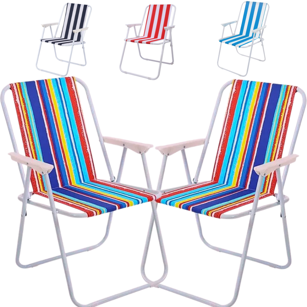 Kit 2 Cadeira De Praia Aço Dobrável Piscina Sol Pesca Mar Snel Home