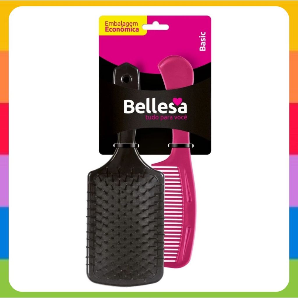 Kit Escova Raquete+ Pente Largo Bellesa Embalagem Econômica em Oferta na Shopee