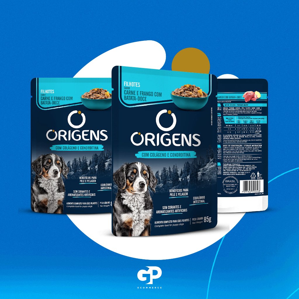 Sachê Origens para Cães Filhotes Carne e Frango com Batata-Doce Todos os Portes 85g Adimax Premium Especial