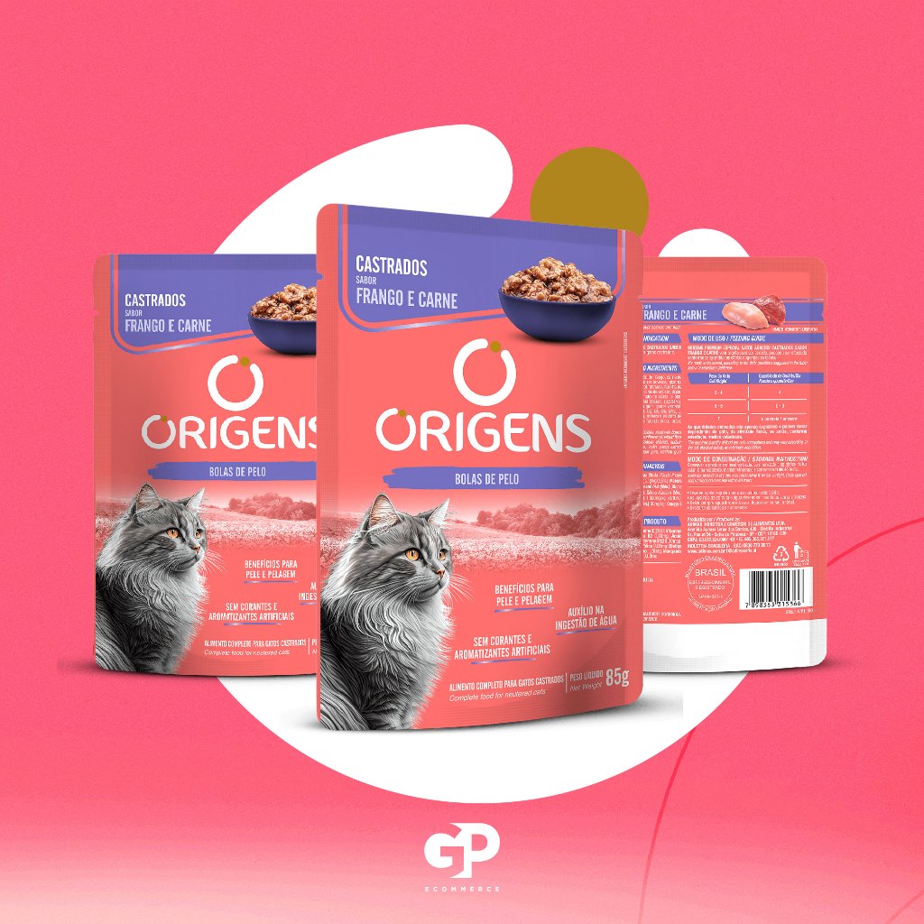 Sachê Origens para Gatos Castrados Frango e Carne 85g Adimax Premium Especial