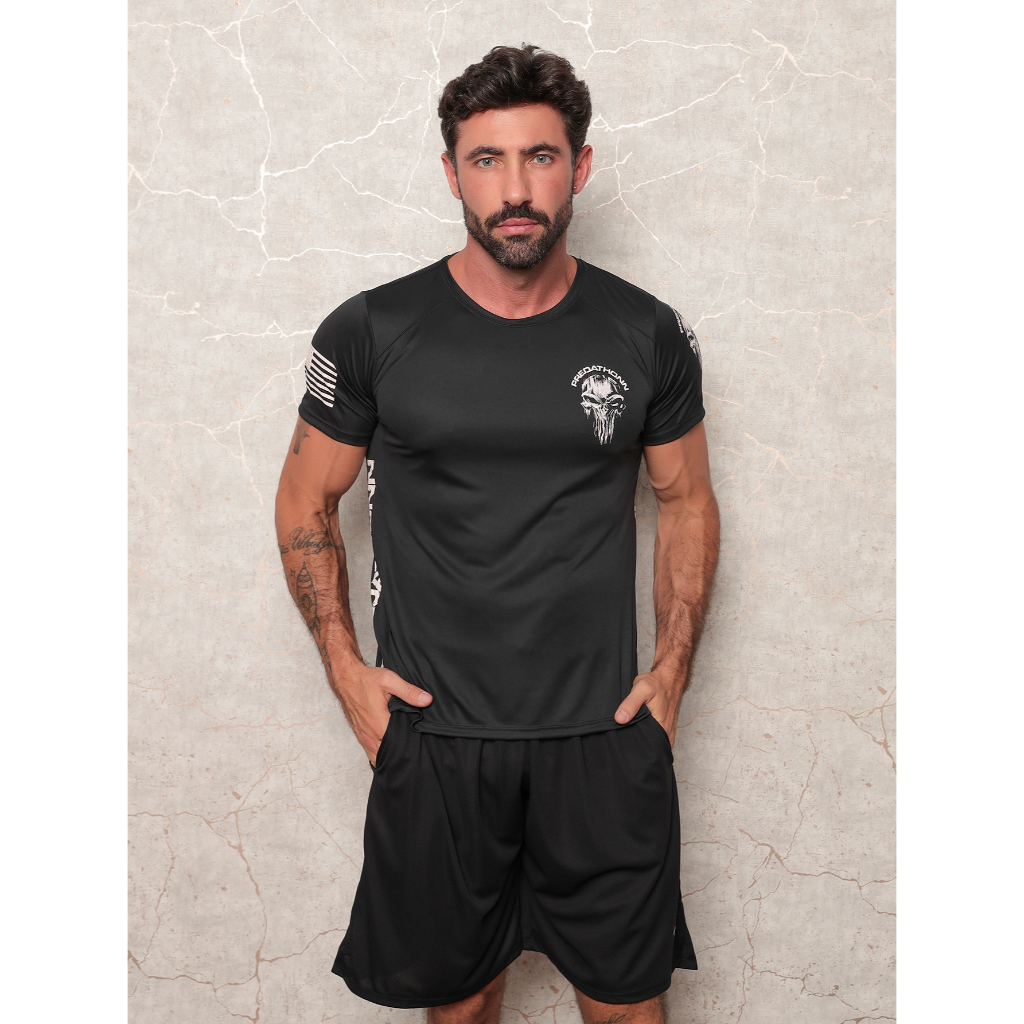 Kit Com Camisa Masculina Manga Curta + Short Masculino Dryfit  Conjunto Masculino Para Academia Gym