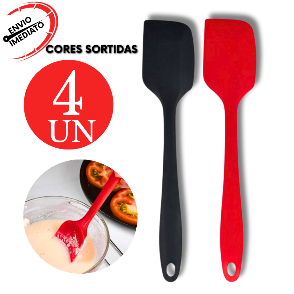 Kit Utensilio Espatula de Silicone Preta 4 Peças Confeitaria Doceria Restaurante