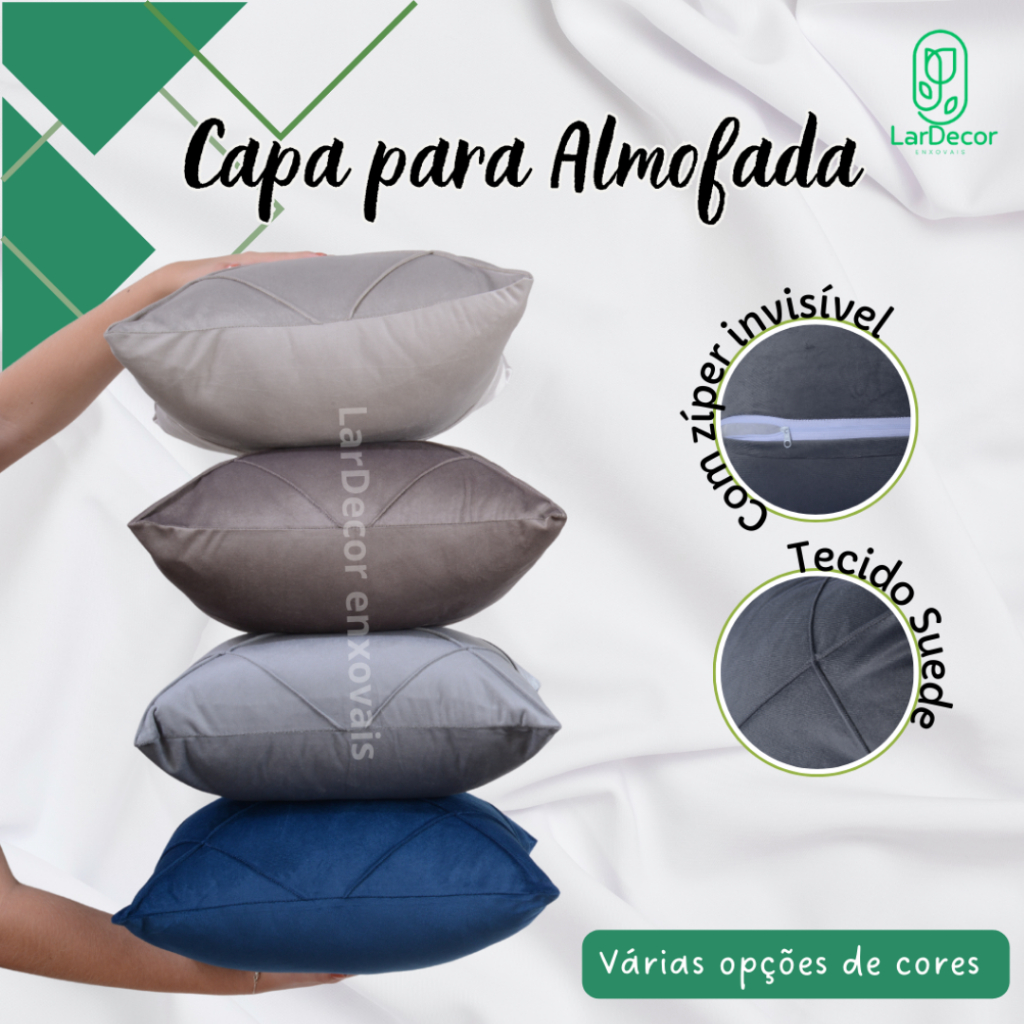 Kit 2 Capas de Almofadas Decorativas 45x45 - Lisas Tecido Suede Liso Sala Sofá Zíper Elegante