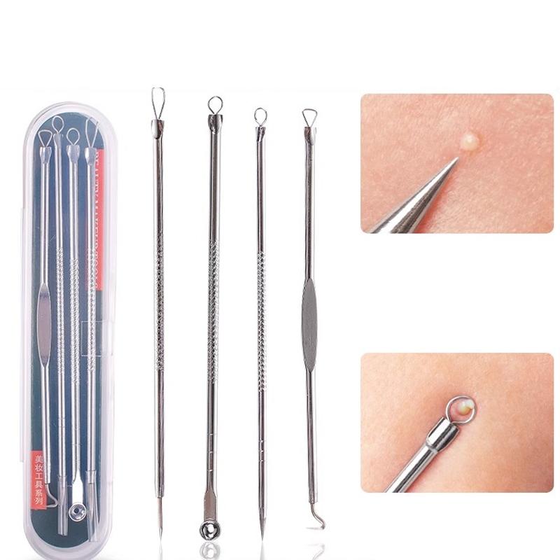 Kit Agulha cureta removedor de acne extrator de cravos e espinhas em aço - skincare