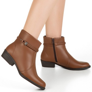 Bota GiGiL Cano Curto Zíper Salto Baixo Bico Redondo Casual Tira Metal Confortável Elegante Clássico em Oferta na Shopee