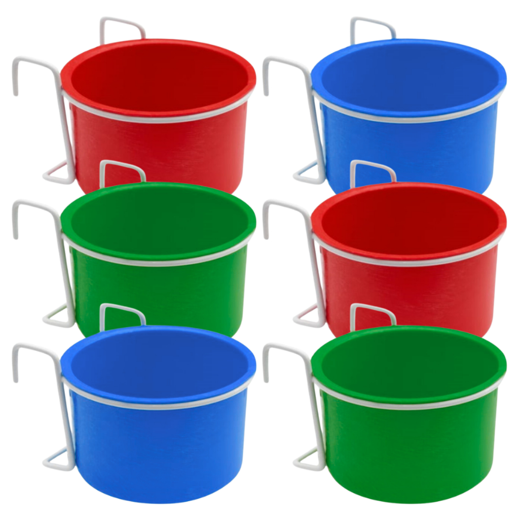 Kit 6 Caneca Comedouro Bebedouro Plastico Passaros Aves Com Suporte 190 Ml